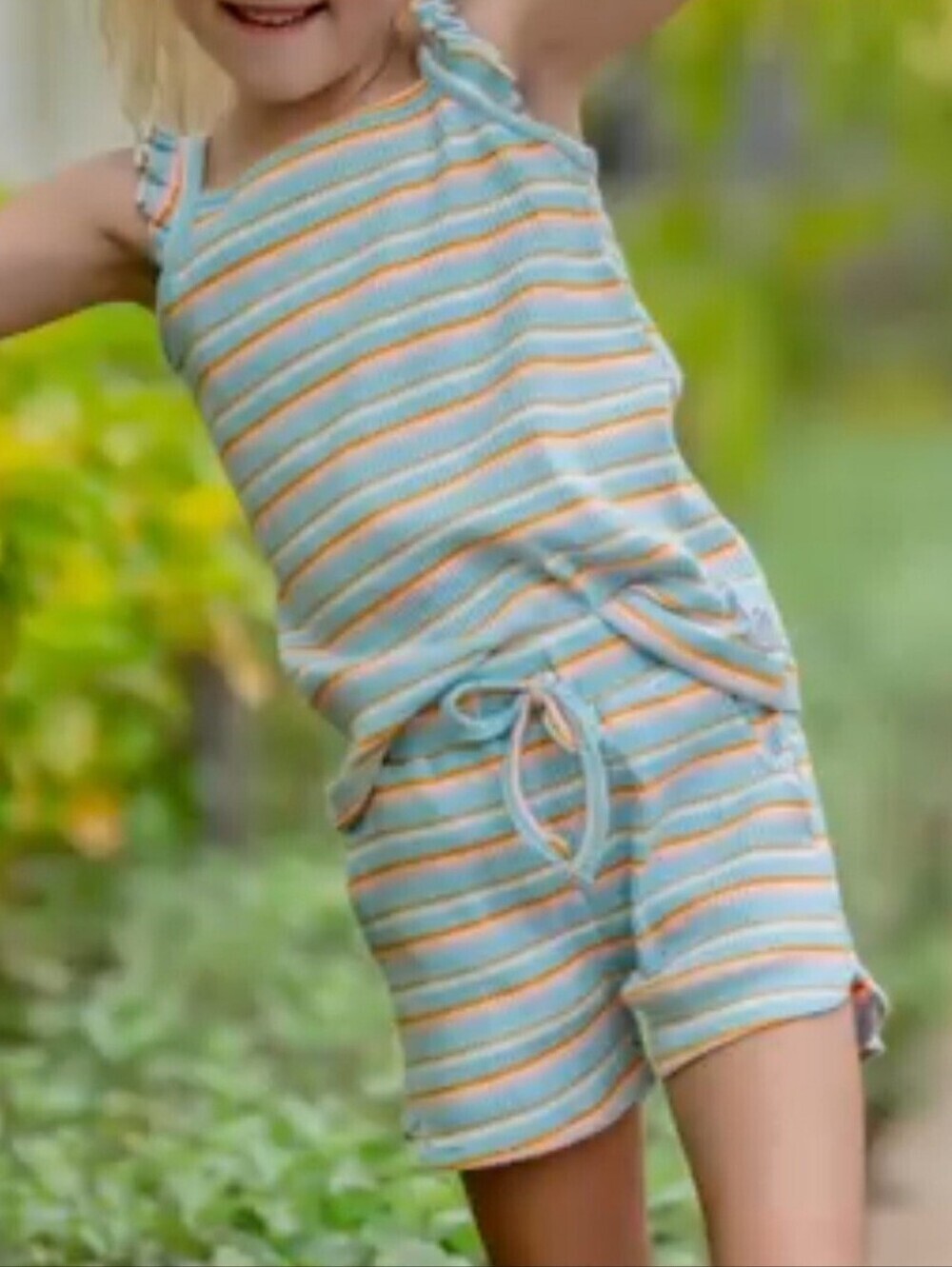 Love Millie Clothing Co Striped Tank Short Set Aqua Peach White Size 10